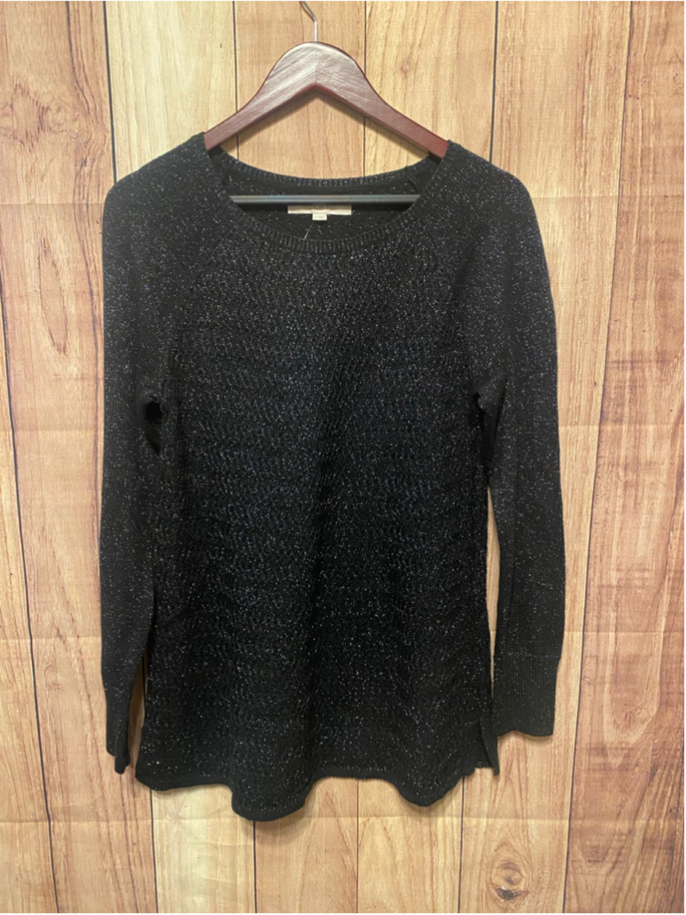 LOFT Medium NWT Black Silver Metallic Crew Neck Sweater